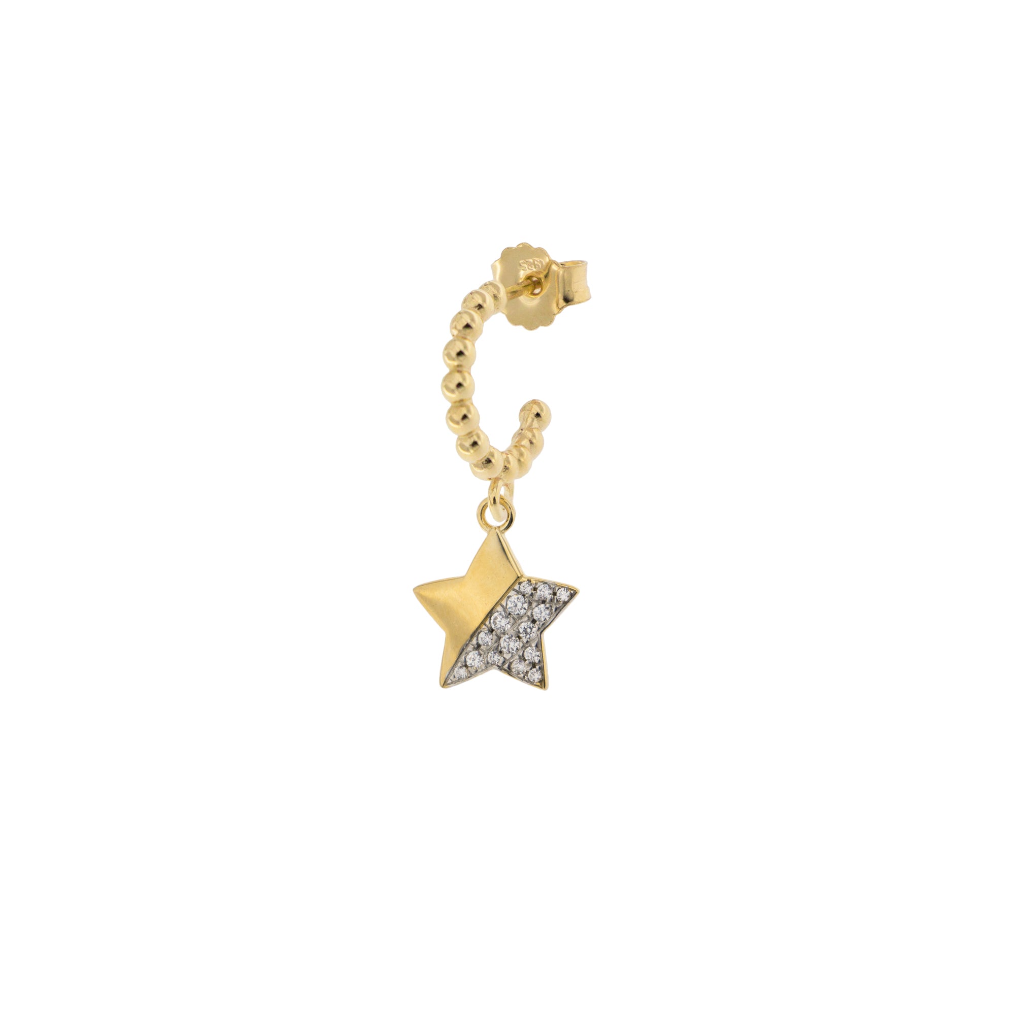 Earrings - Single Earring Hoop With Zircons - Star - 2 | Rue des Mille