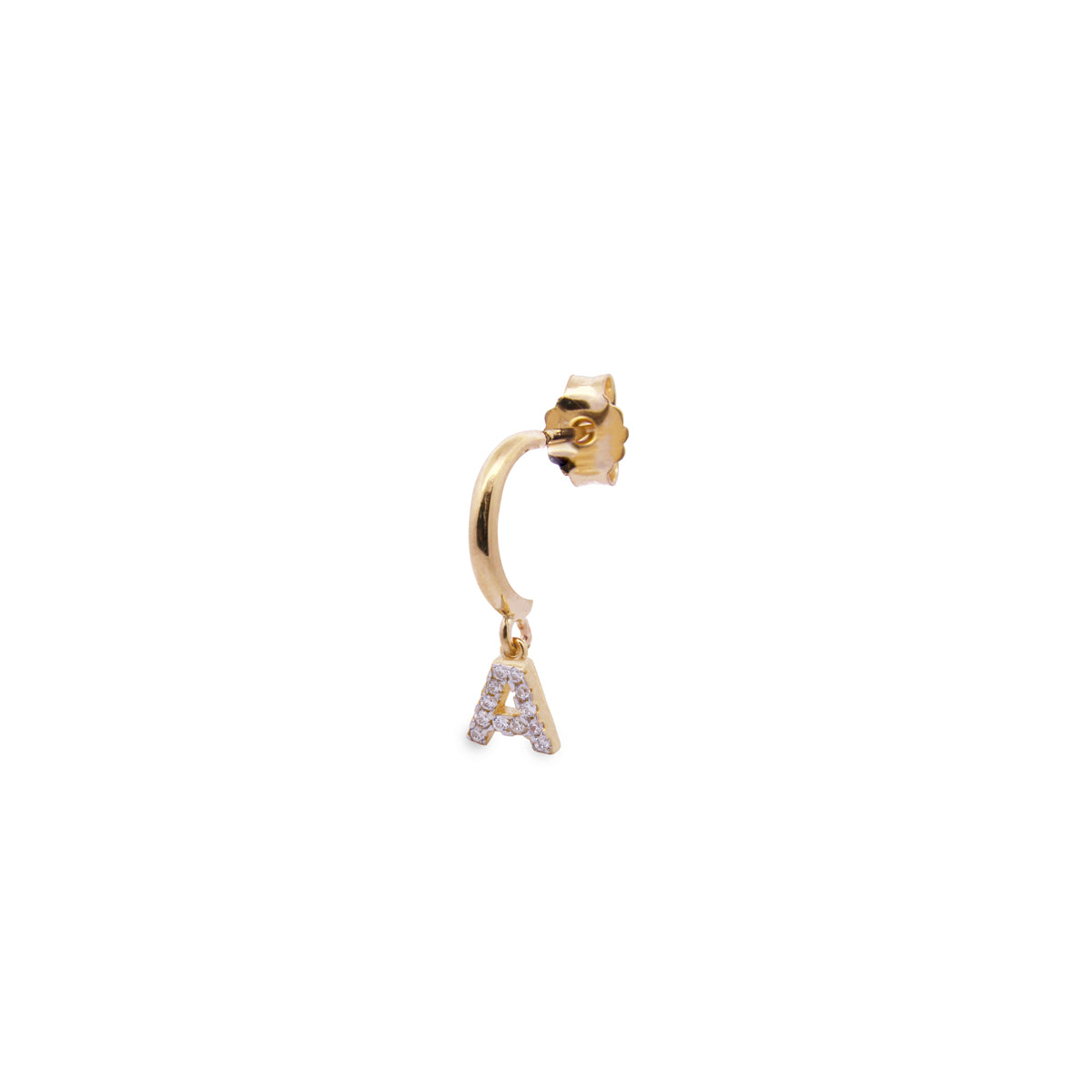 Earrings - White zircon letter single hoop earring - 3 | Rue des Mille