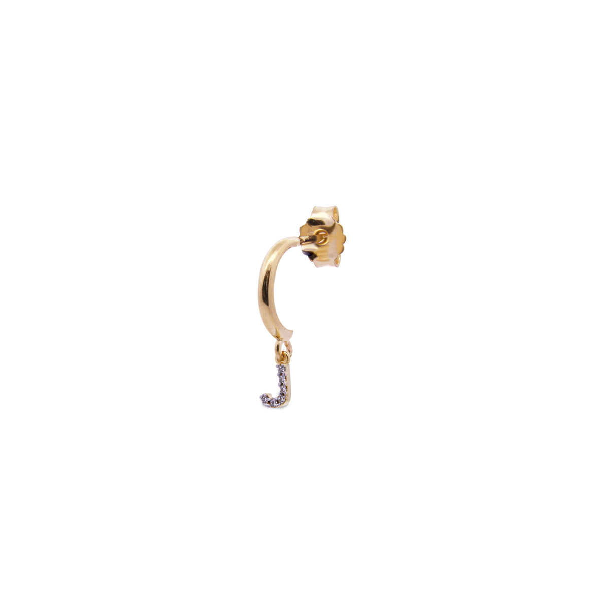 Earrings - White zircon letter single hoop earring - 21 | Rue des Mille