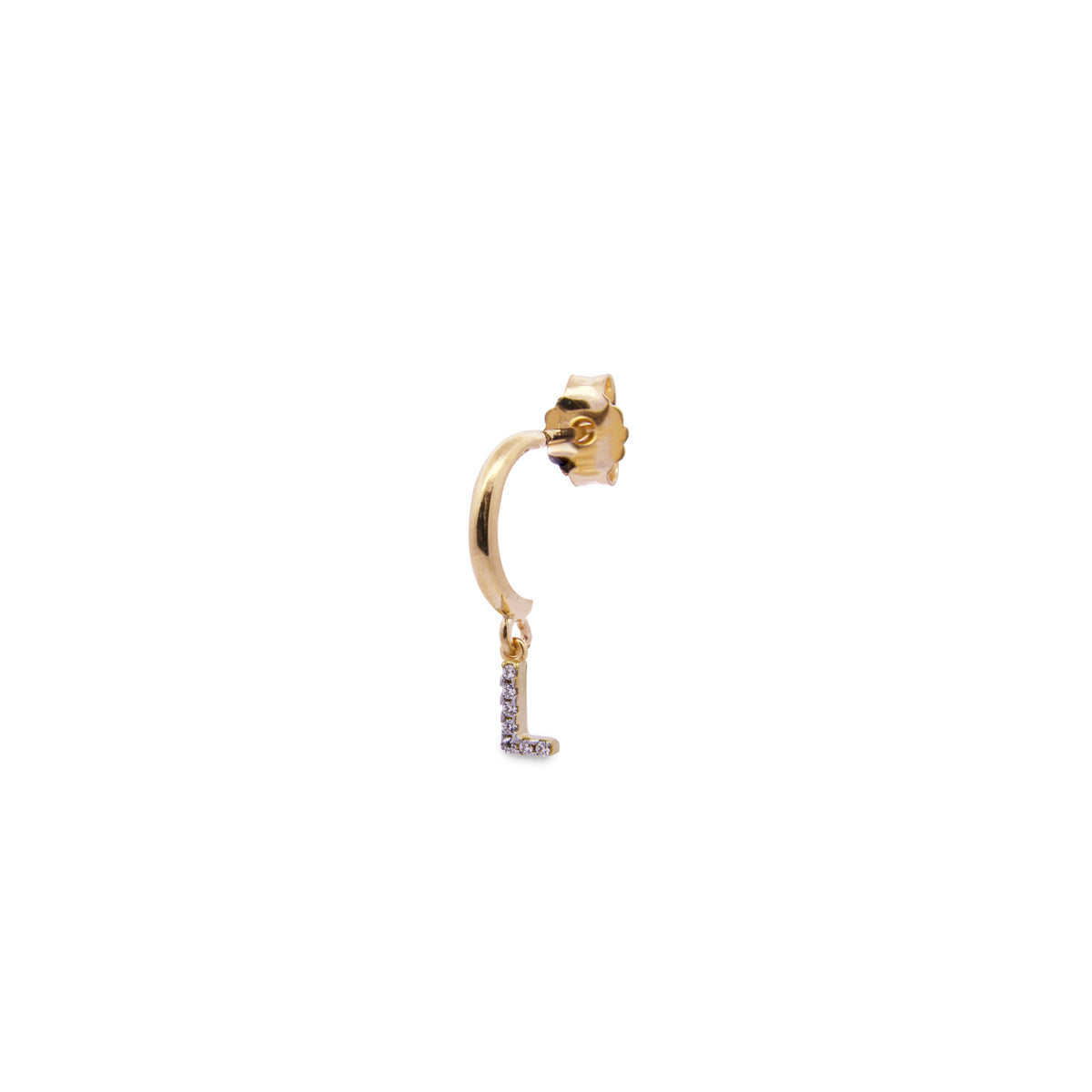 Earrings - White zircon letter single hoop earring - 25 | Rue des Mille