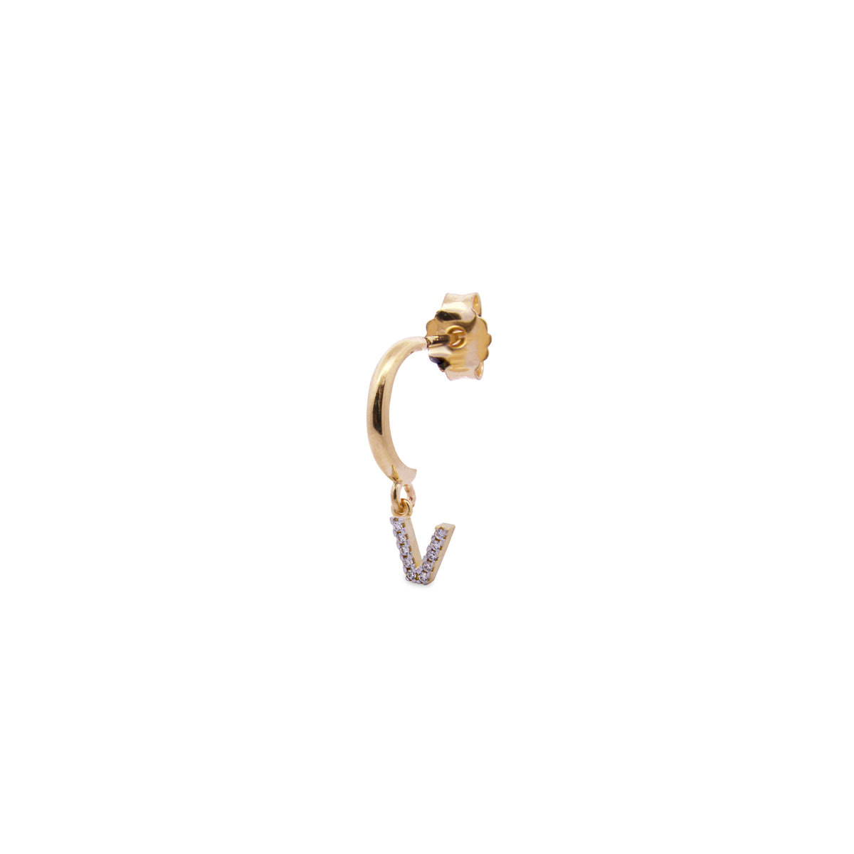 Earrings - White zircon letter single hoop earring - 41 | Rue des Mille