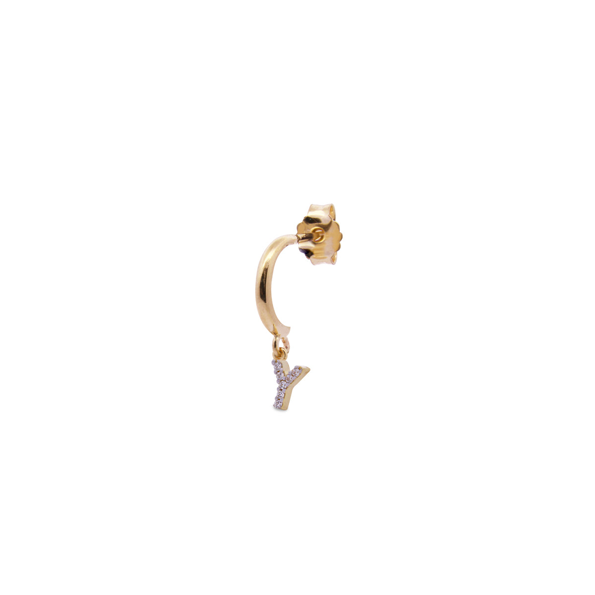 Earrings - White zircon letter single hoop earring - 43 | Rue des Mille