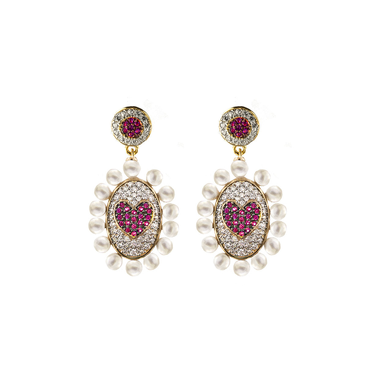 Earrings - OVAL PAVE EARRINGS WITH PEARLS - GALACTICA - 1 | Rue des Mille