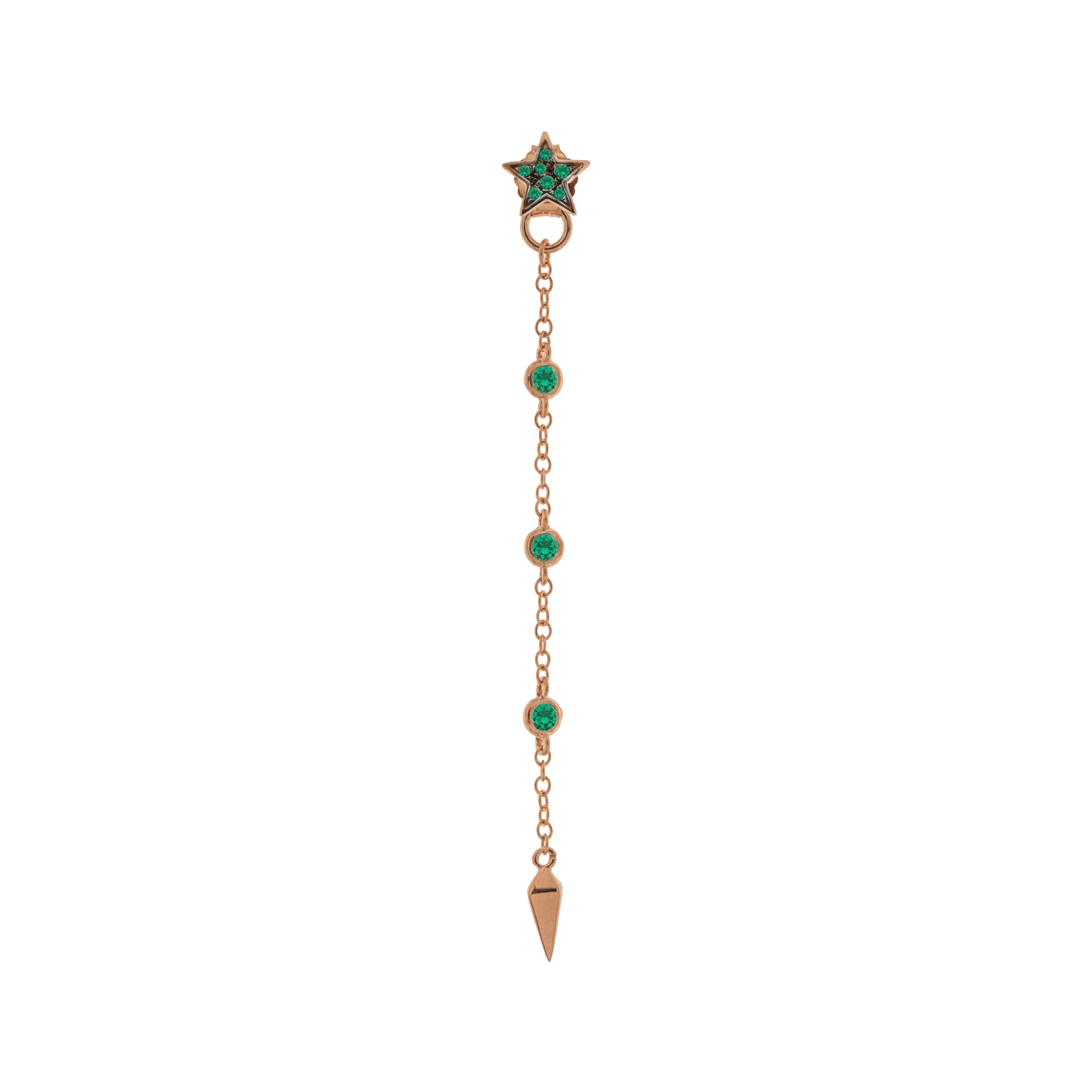 Earrings - Mono Earring with Chain and Lance Green Zircons - 1 | Rue des Mille