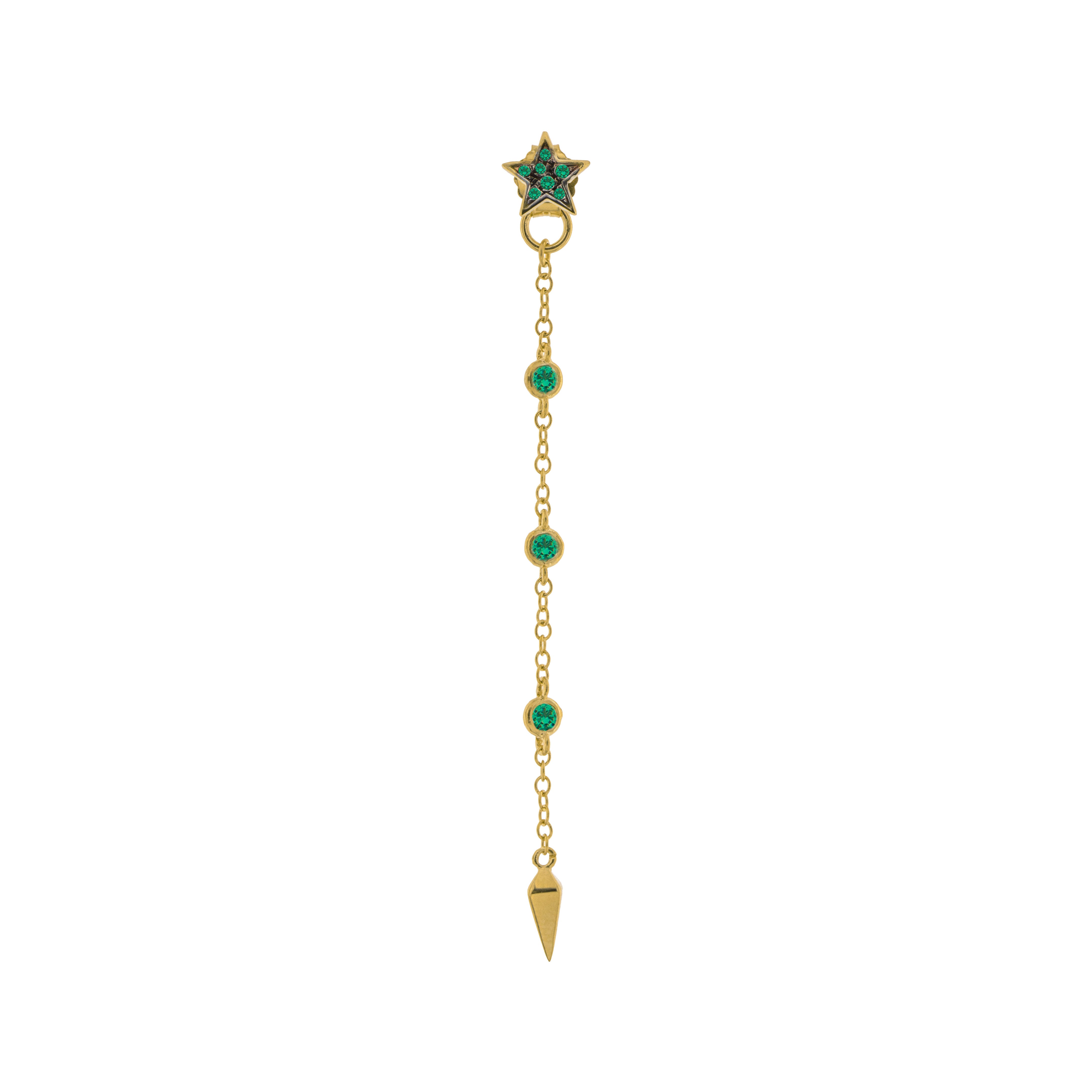 Earrings - Mono Earring with Chain and Lance Green Zircons - 2 | Rue des Mille