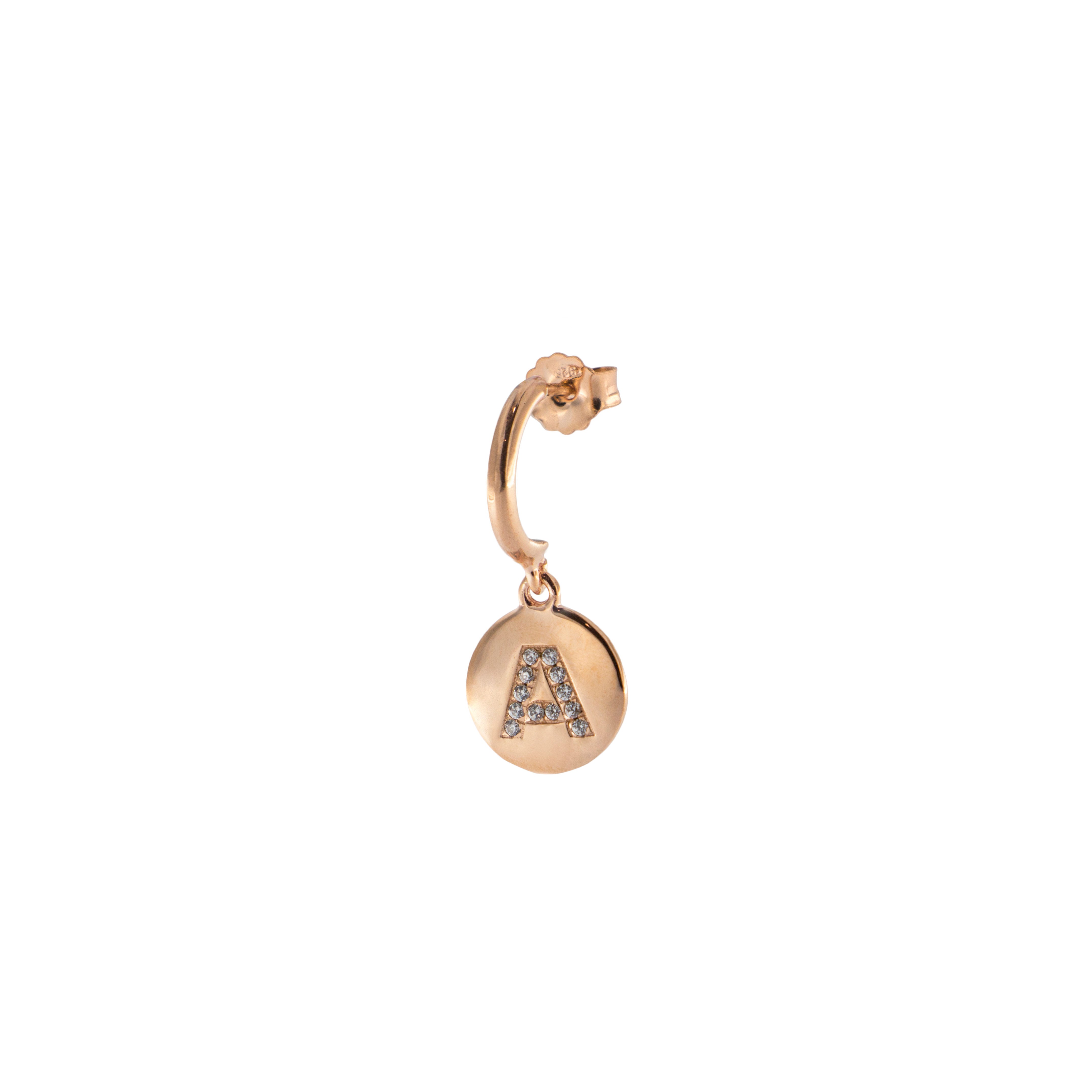 Earrings - Mono Earring with Letter and White Zircons - 1 | Rue des Mille