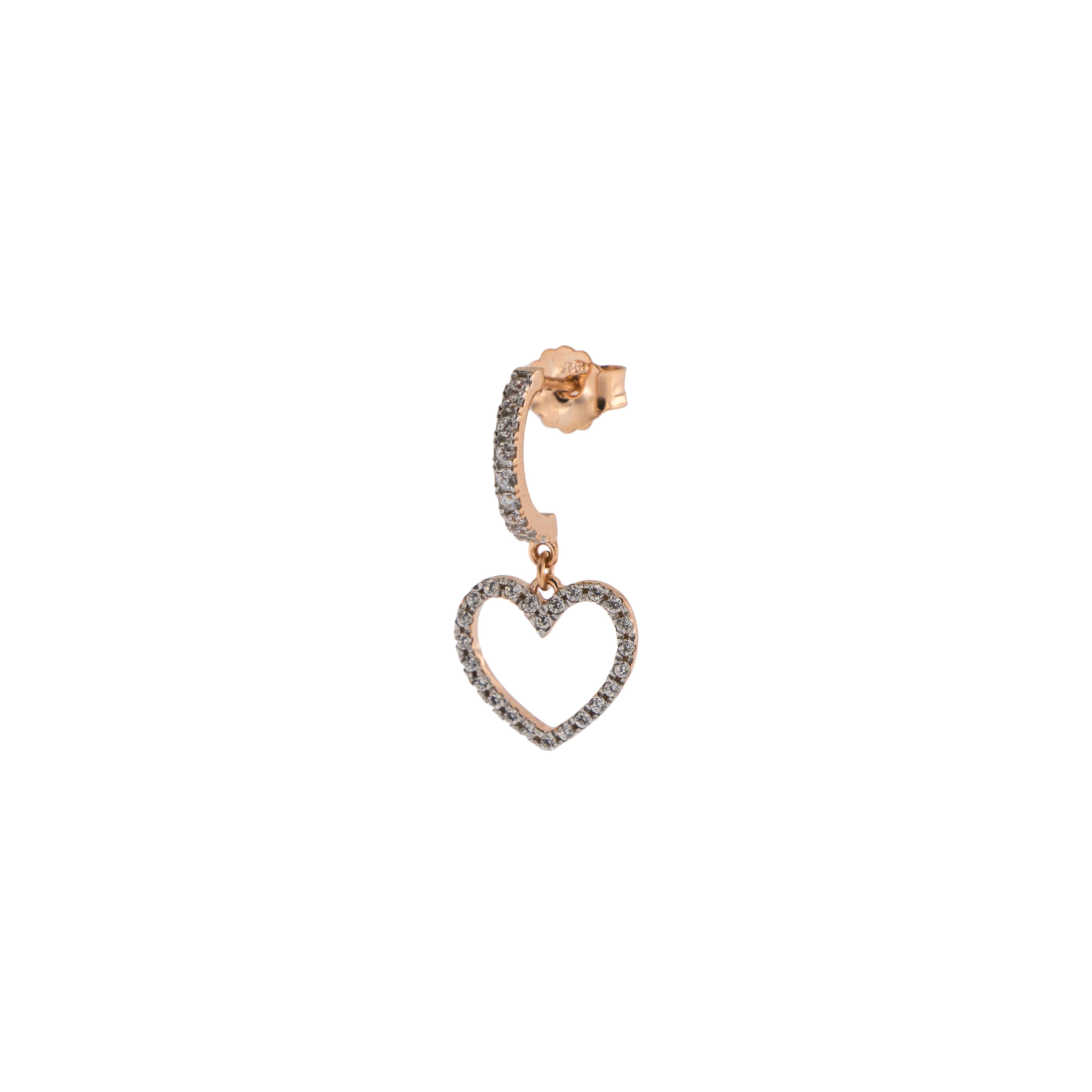 Earrings - Mono Earring with Subject and White Zircon - Heart - 1 | Rue des Mille