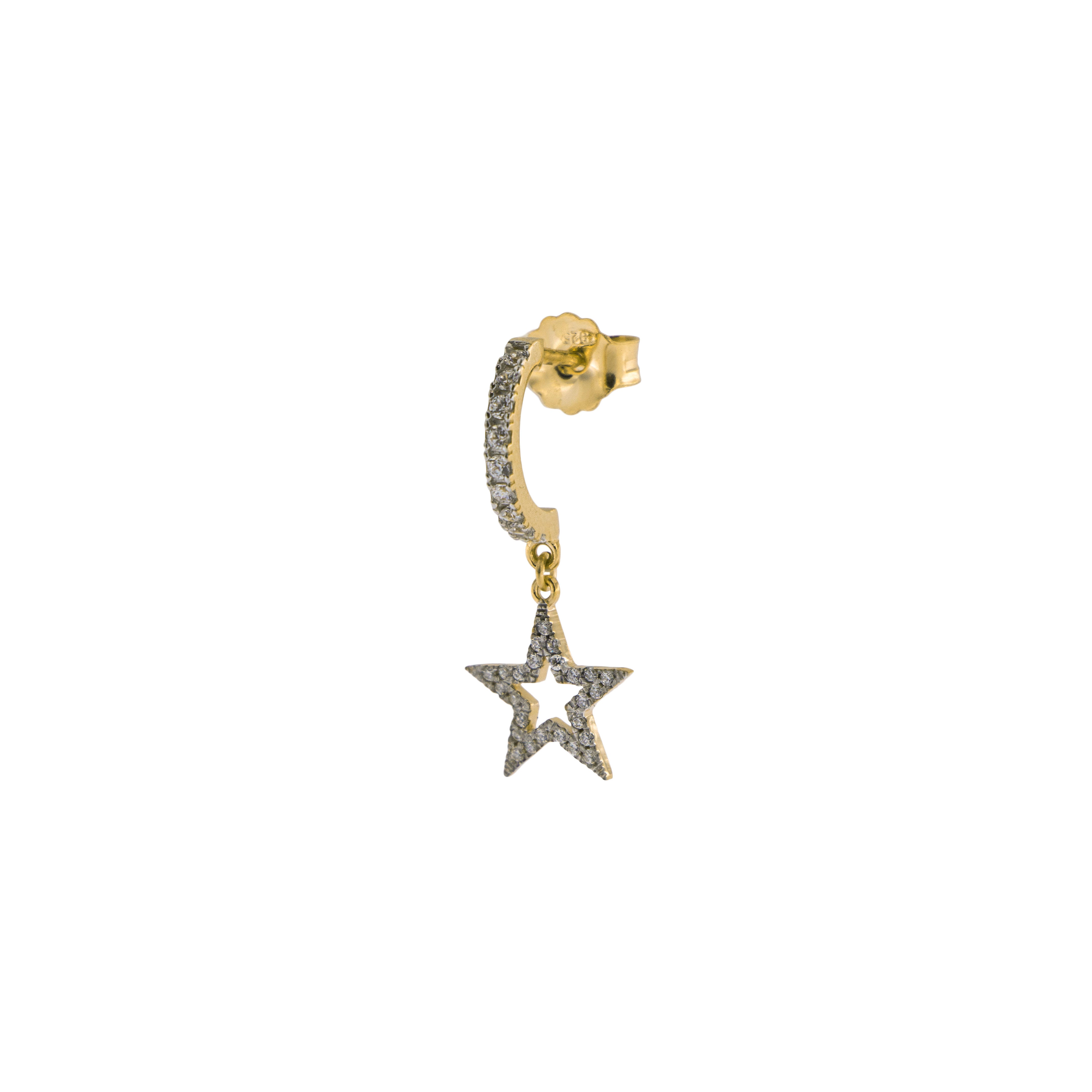 Earrings - Mono Earring with Subject and White Zircon - Star - 2 | Rue des Mille