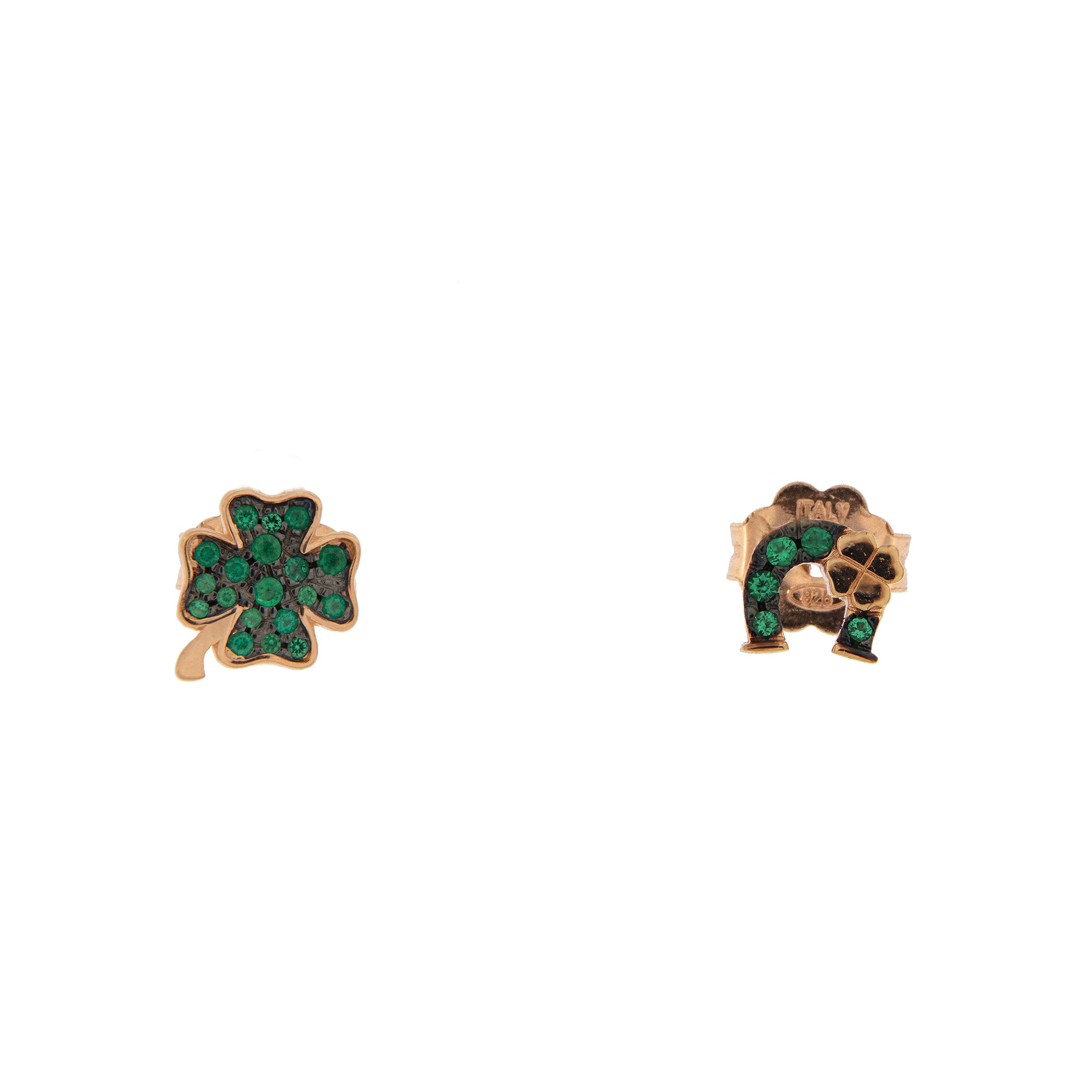 Earrings - Stud Earrings with Zirconia Four-leaf Clover/Horseshoe - 2 | Rue des Mille