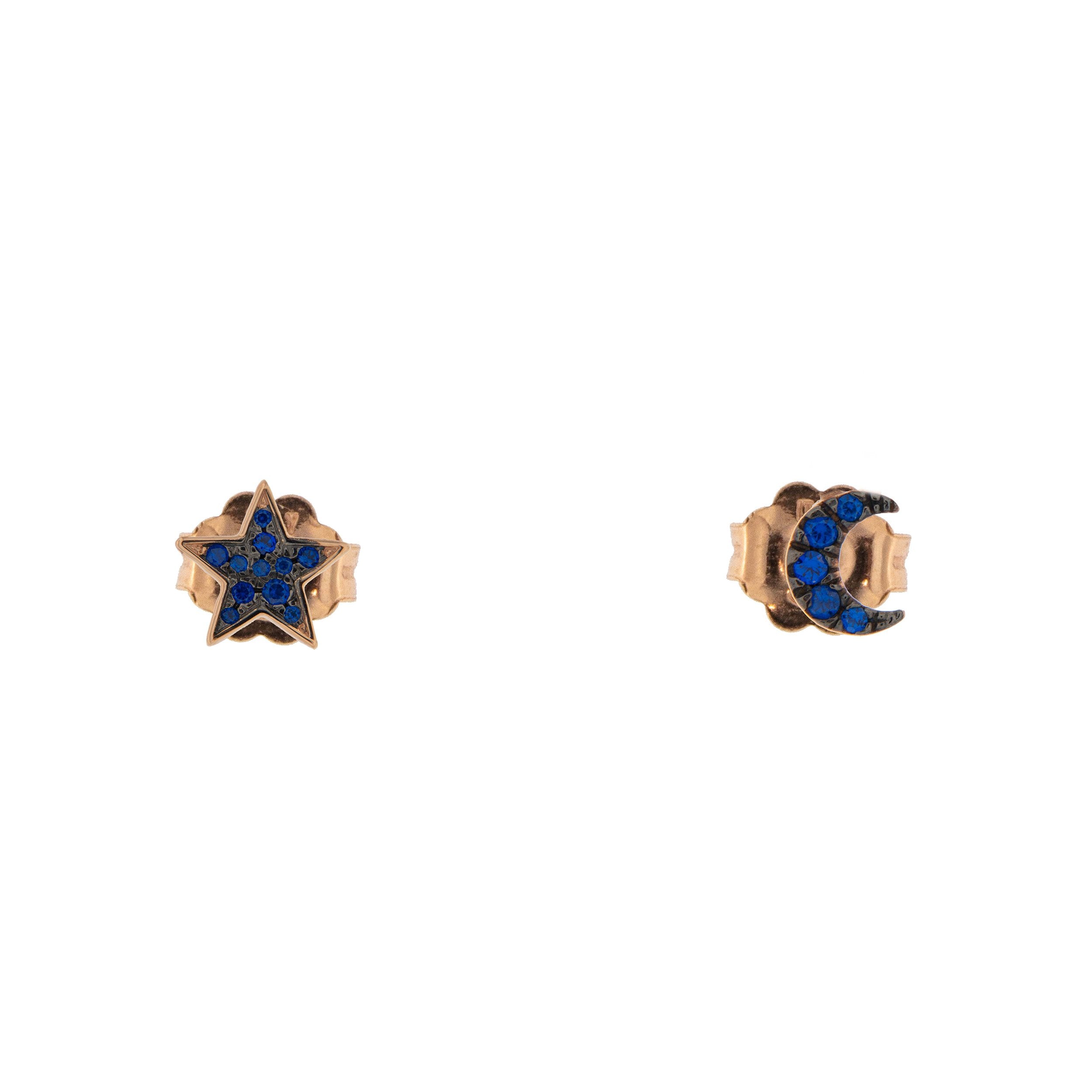 Earrings - Stud Earrings with Zirconia Star/Moon - 2 | Rue des Mille