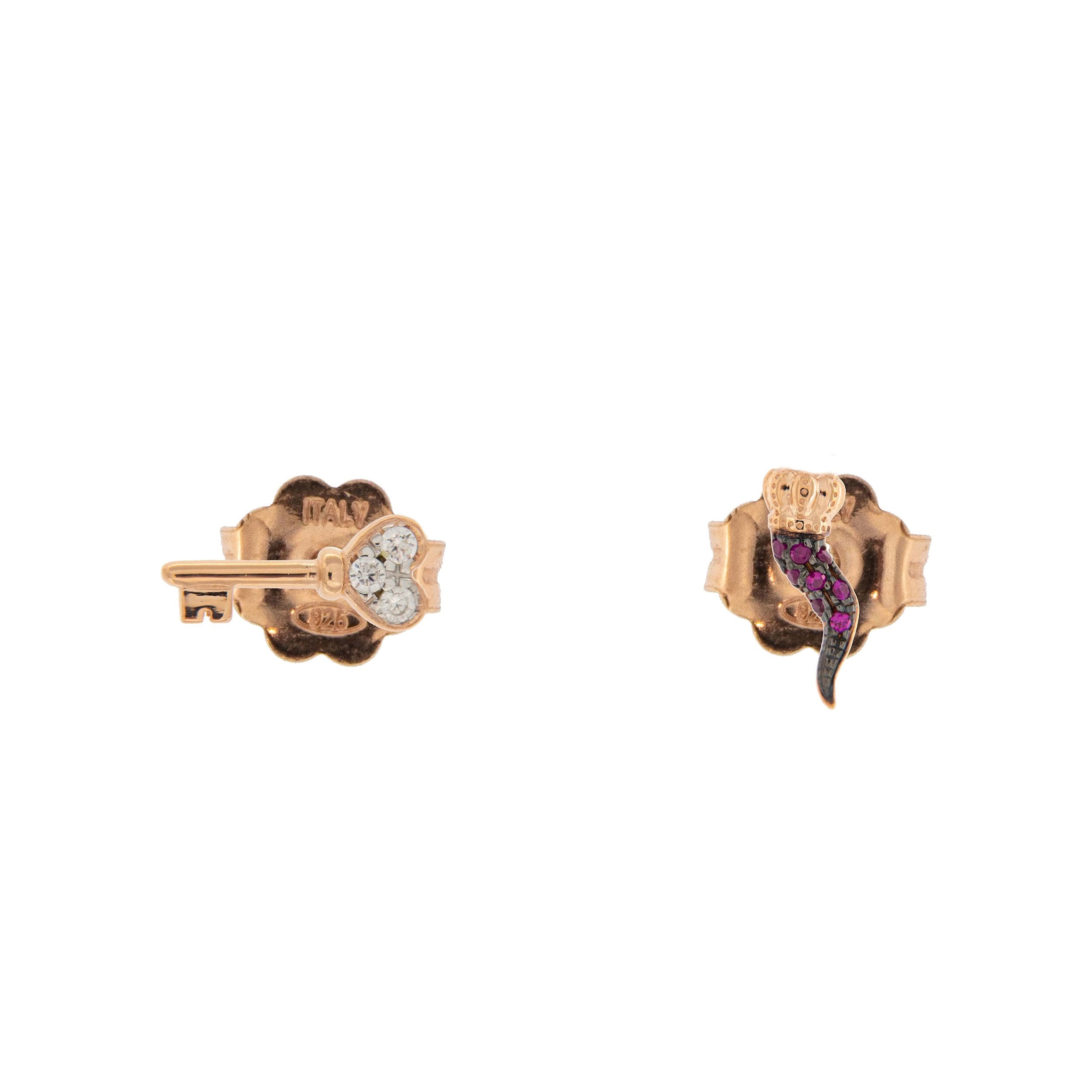 Earrings - Stud Earrings with Zirconia Key/Horn - 2 | Rue des Mille