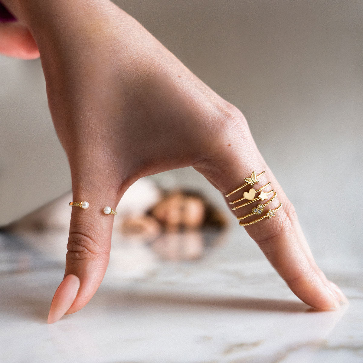Rings - Knurled star ring and Lab Grown Diamonds - GOLD18KT - 6 | Rue des Mille
