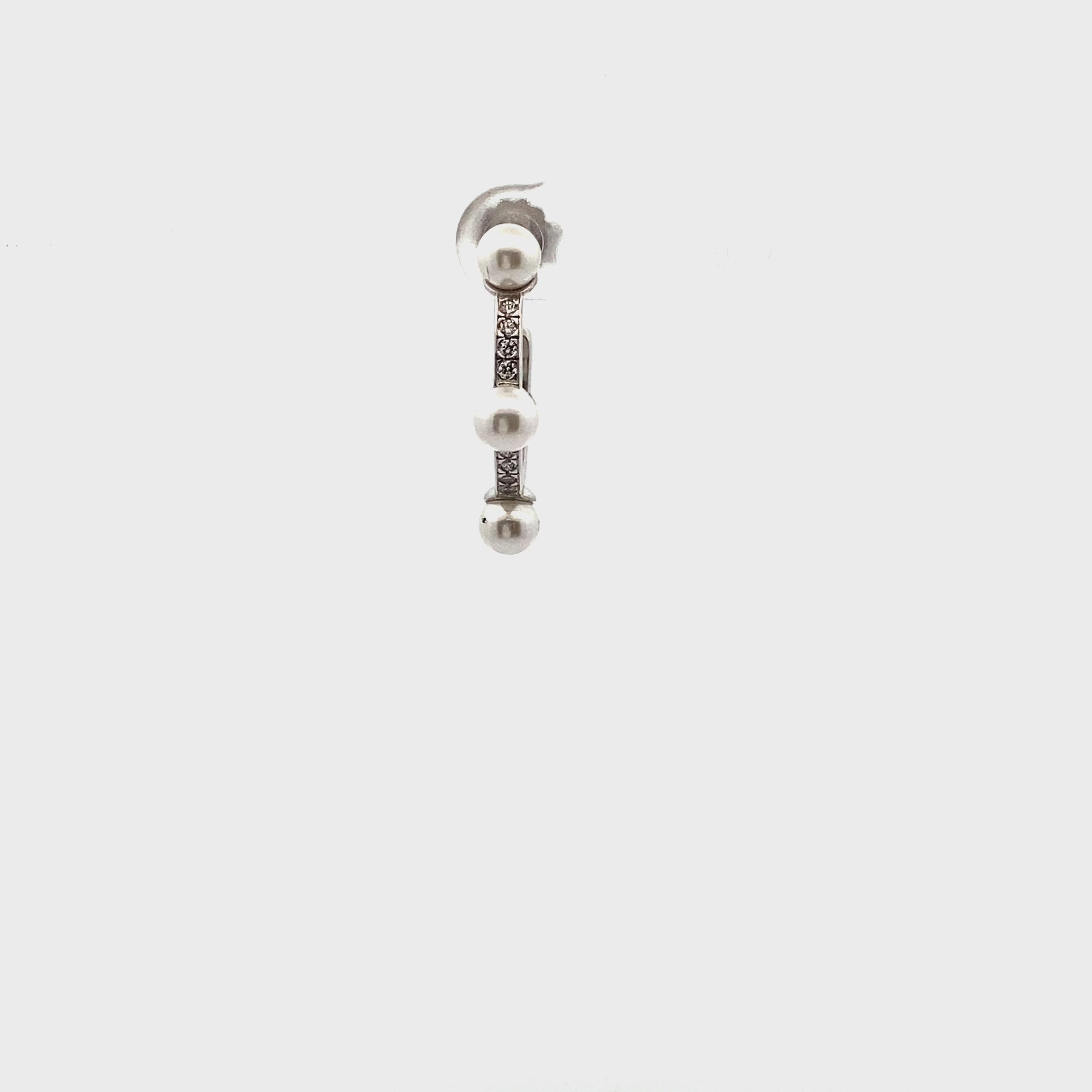 Earrings - MONO-EARRING HOOP 3 PEARLS - GALACTICA ICE - thumbnail - video - 1 | Rue des Mille