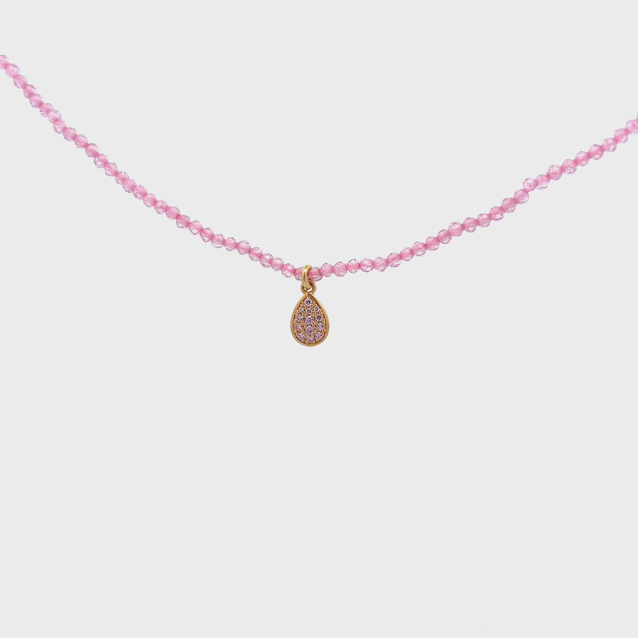 Chokers - Choker with pink zircons and pendant drop - thumbnail - video - 1 | Rue des Mille