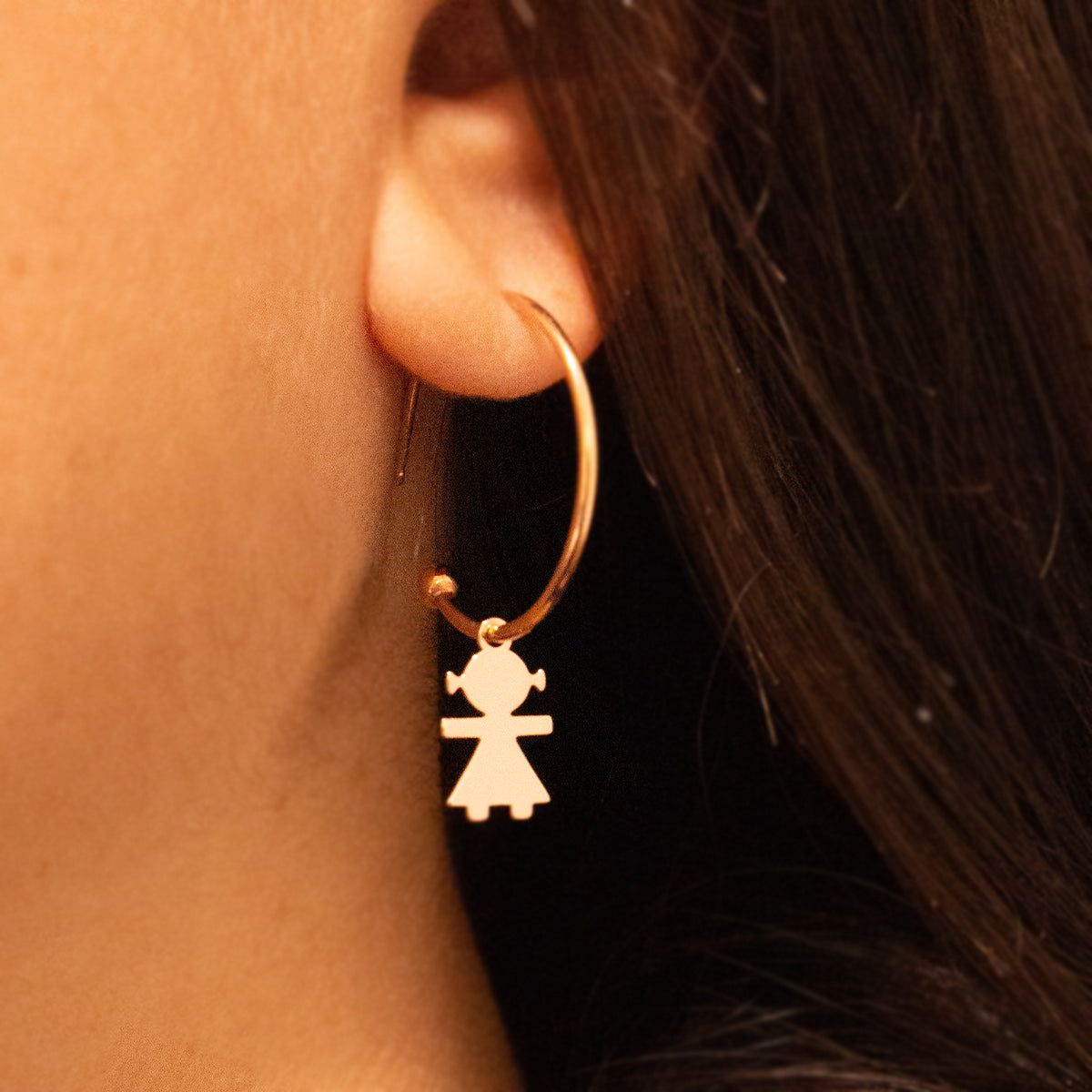 Hoop Earrings Micro Pendant - Little Girl
