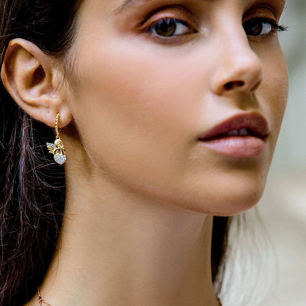 Earrings - Single Earring Hoop With Zircons - Angel - 3 | Rue des Mille