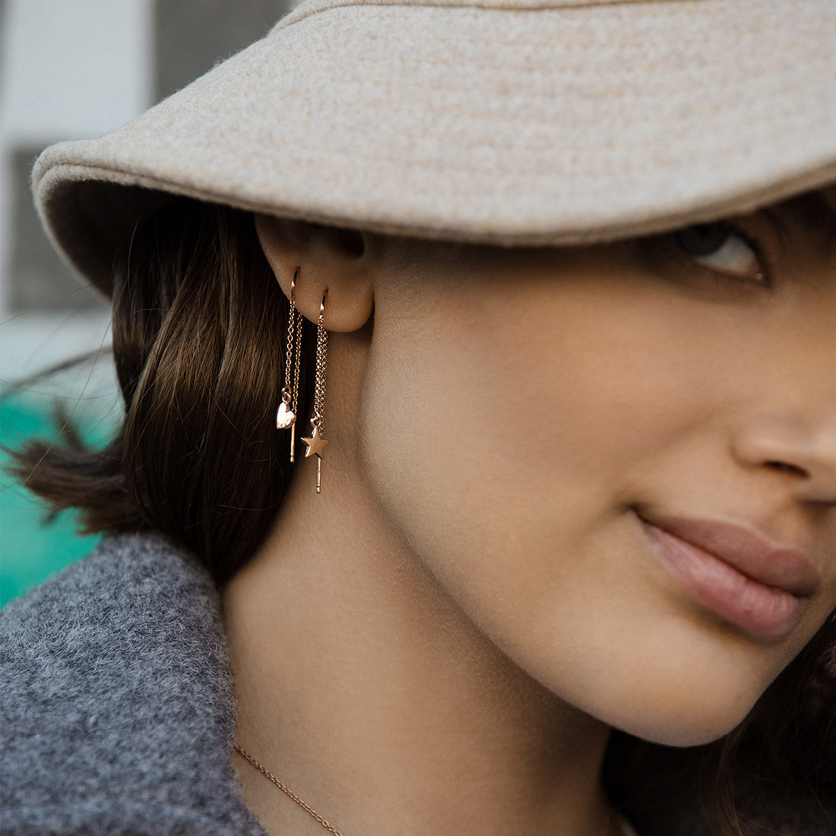 Earring chain rounded subject - heart