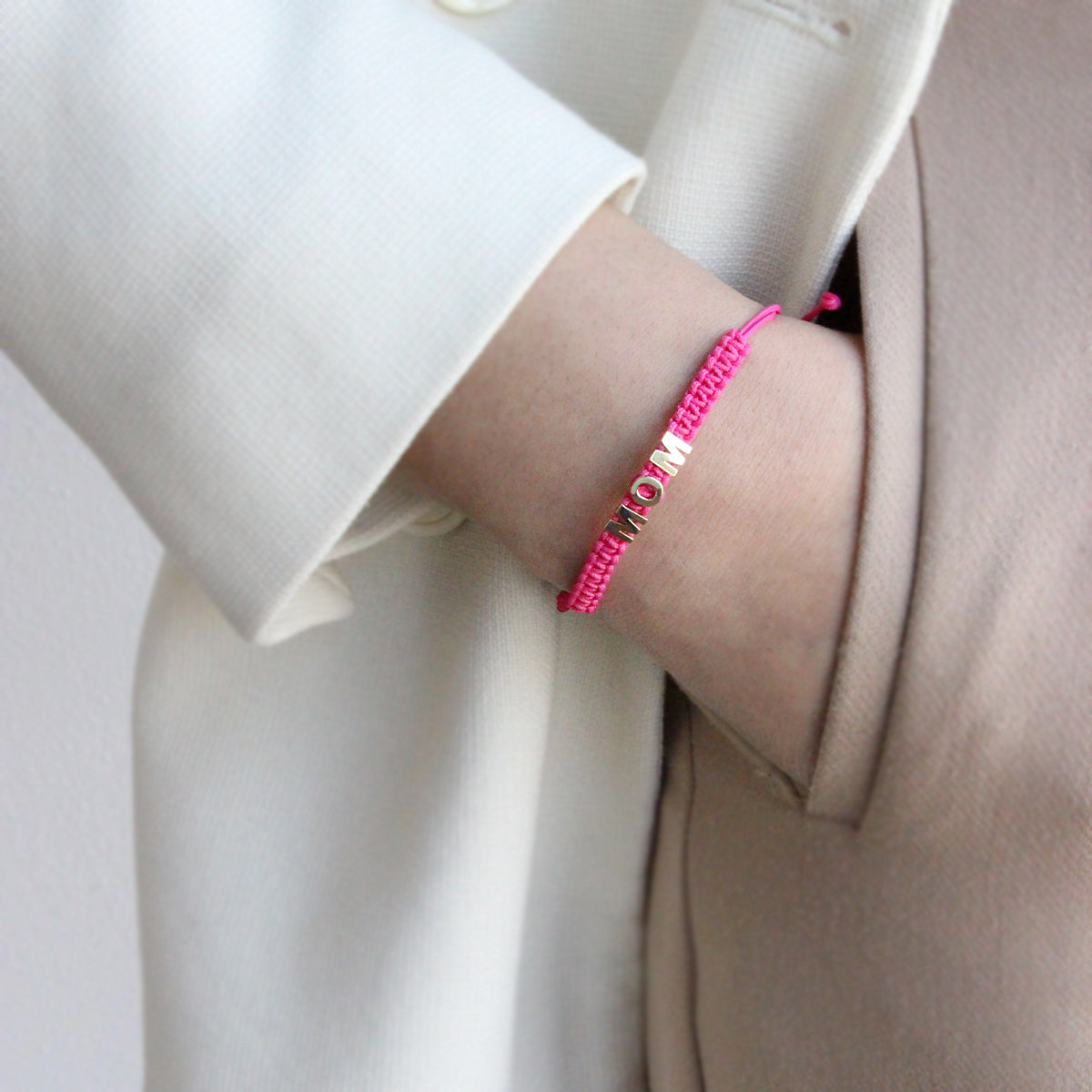 Pink MOM fabric bracelet - ORO18KT