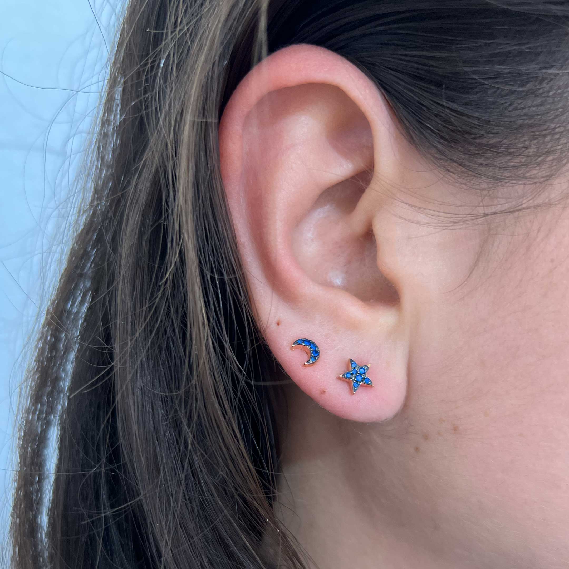 Stud Earrings with Zirconia Star/Moon