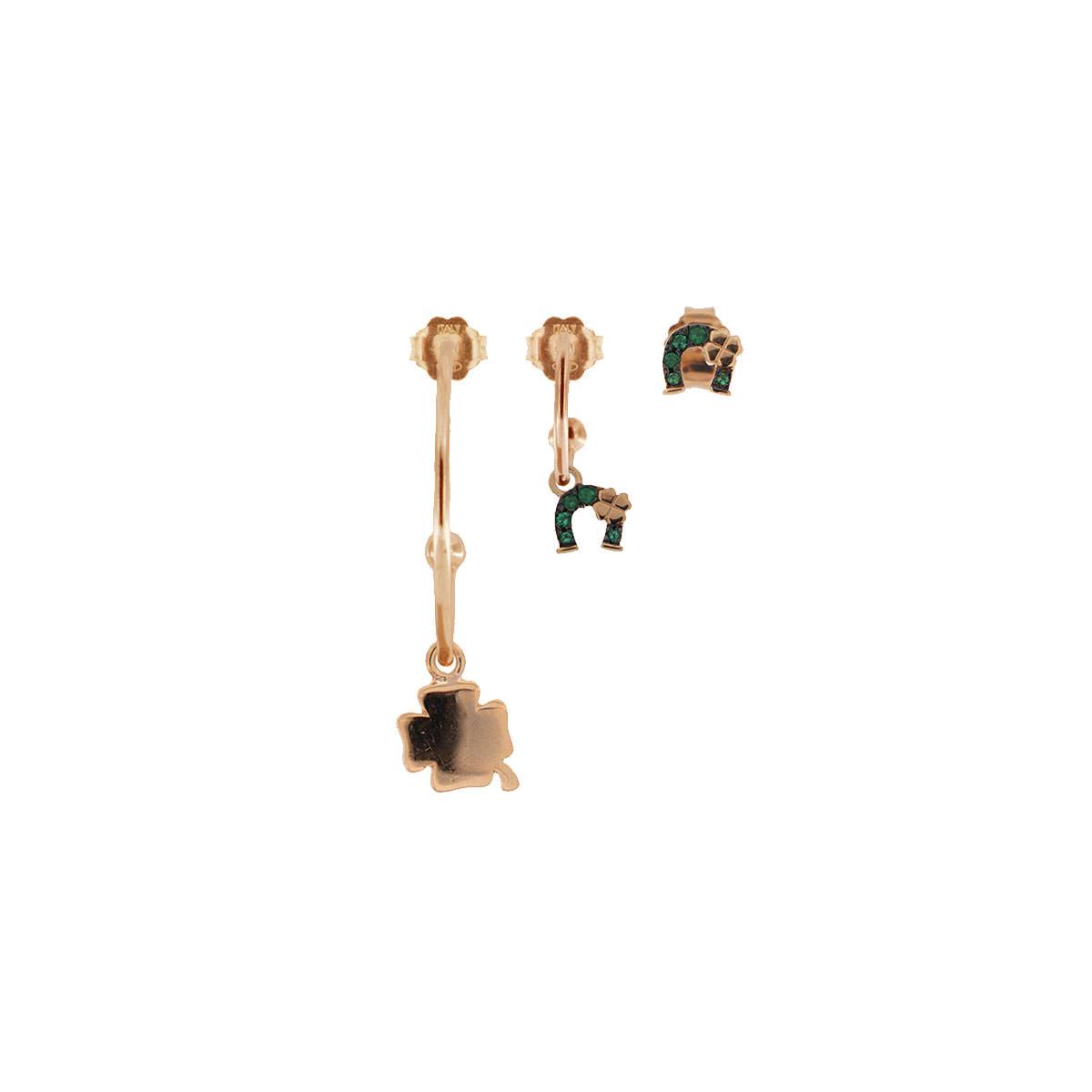 Earrings - 3 Set Earrings Pieces - Four-leaf Clover / Horseshoe / Horseshoe - 1 | Rue des Mille