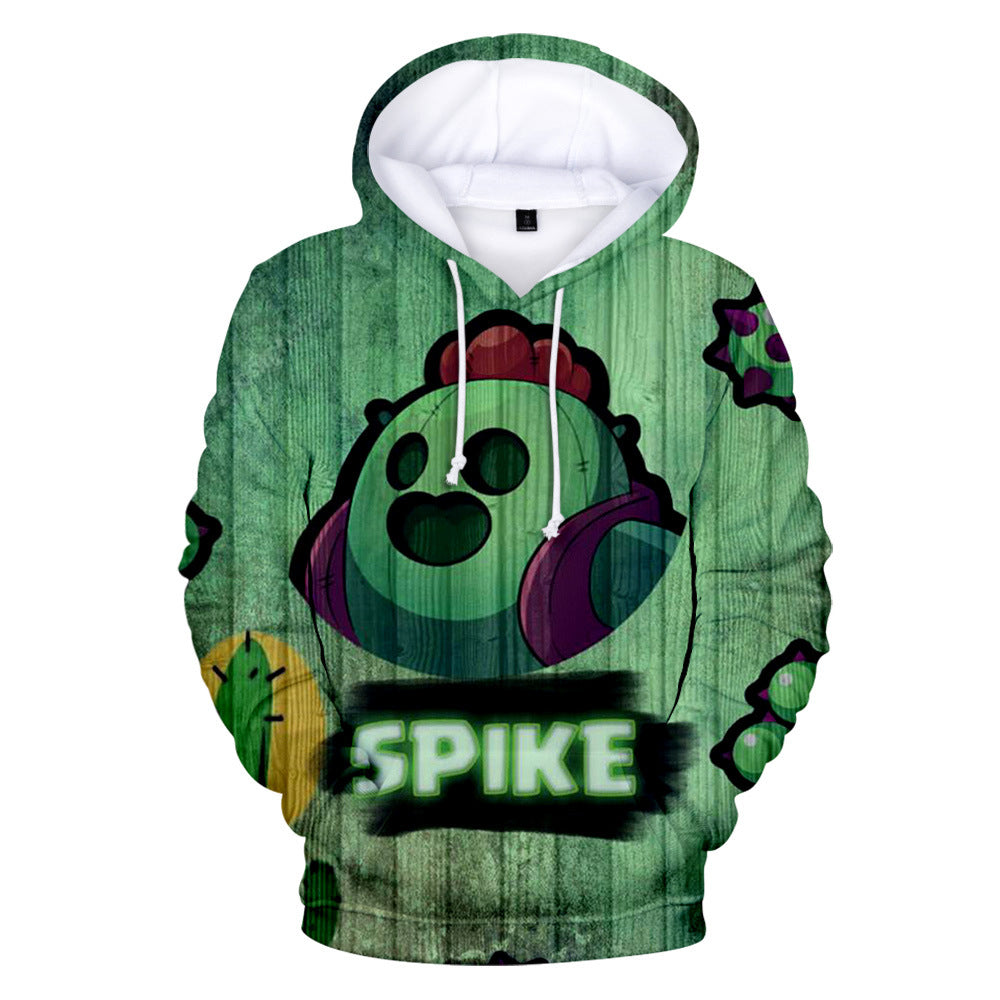 Printed Brawl Stars Spike Cosplay Green Hoodie Jumper for Kids Youth A