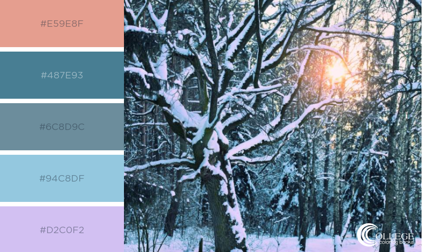 College Coloring Books Winter Blues Color Palette Trees Sunrise