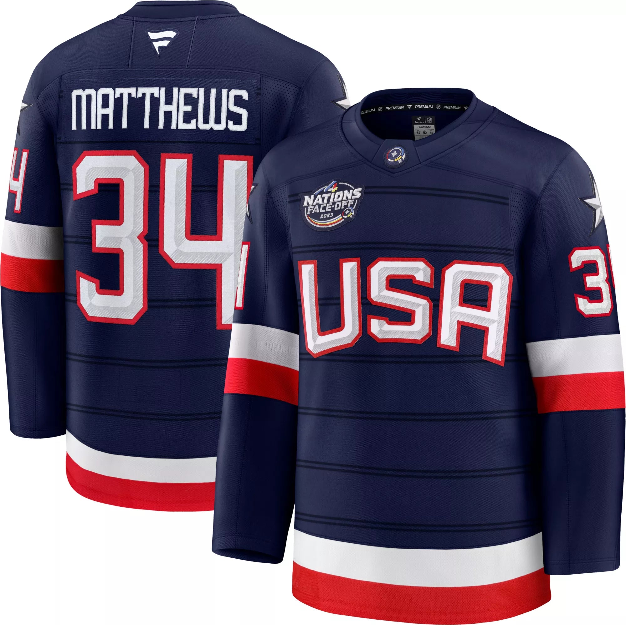 Auston Matthews USA Fanatics 2025 4 Nations Face-Off Premium Jersey - Navy