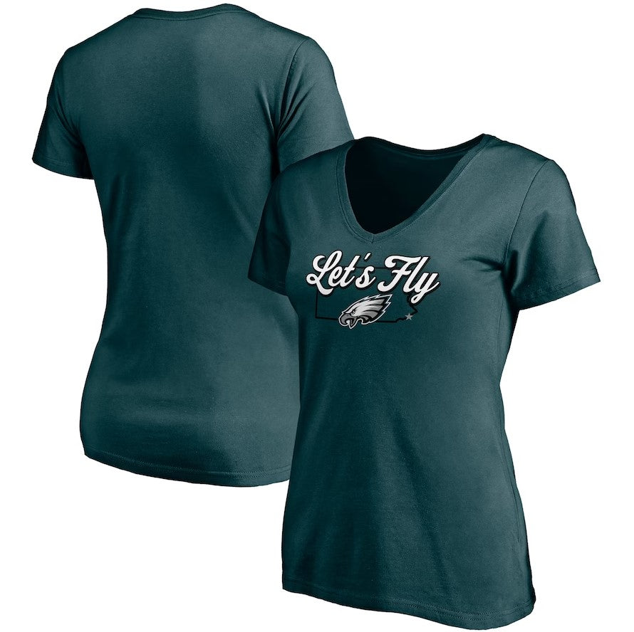 Philadelphia Eagles Women's Midnight Green Live For It V Neck T Shirt