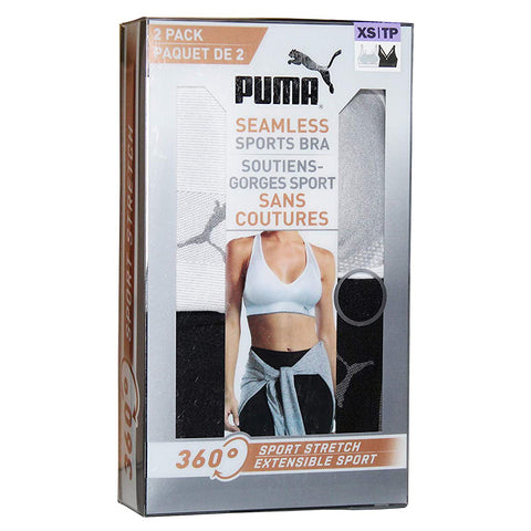 Puma Performance Seamless Sports Bra, 2 Pack in Blue & Black or
