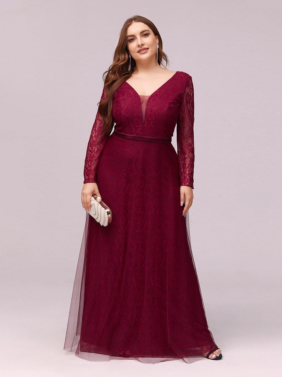 Burgundy Evening Dress | Women Plus Size Tulle & Lace Dresses for Mom