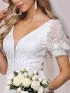 Plain Lace & Chiffon Wedding Dress With Puff Sleeves-White 6