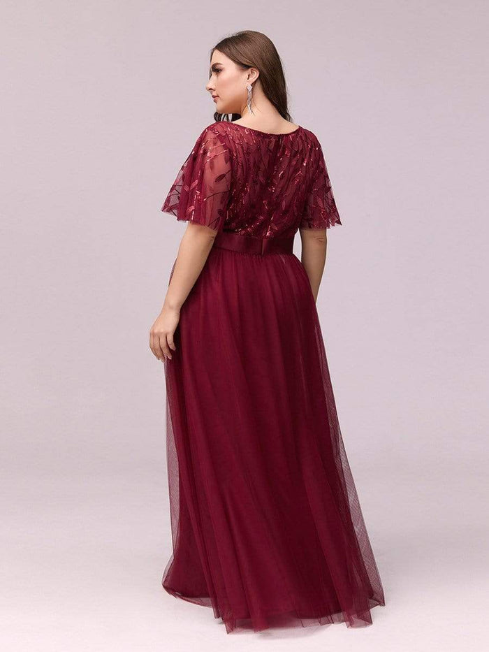 Plus Size Sequin Leaf Bodice Formal Evening Dress