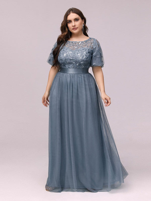 Plus Size Sequin Leaf Bodice Formal Evening Dress