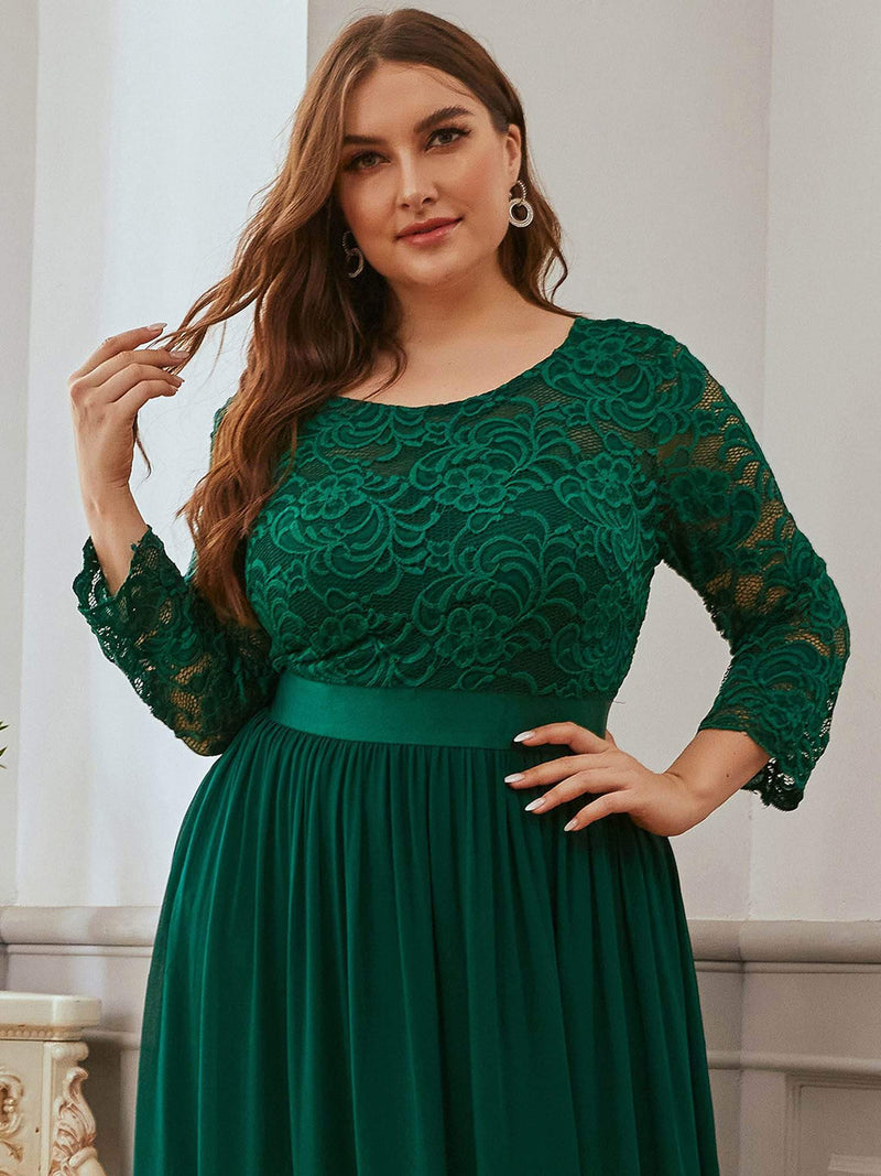 Dark Green Three Quarter Sleeves Lace Bridesmaid Dress