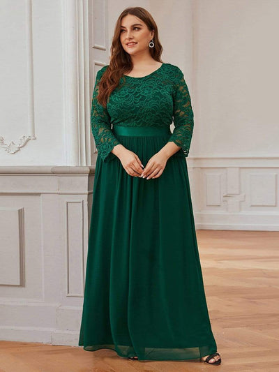 Dark Green Three Quarter Sleeves Lace Bridesmaid Dress