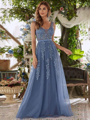 COLOR=Dusty Navy | Maxi Long Elegant Ethereal Tulle Evening Dresses-Dusty Navy 1