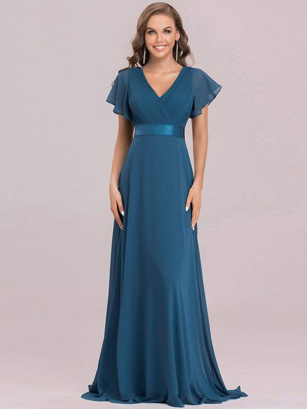 Flutter Sleeves Long Empire Waist Evening Dress