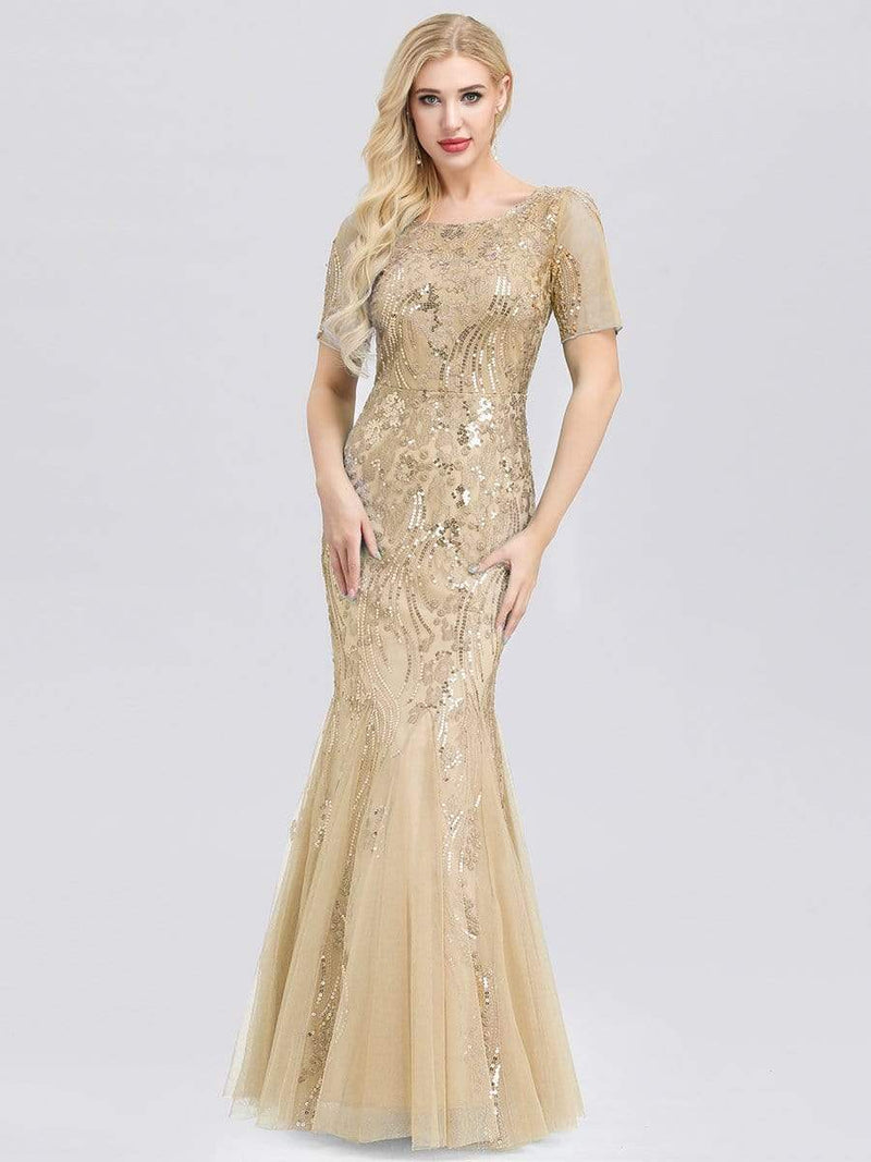 Full Embroidery Sequin Mermaid Evening Dress with Sleeves