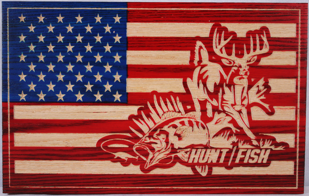 Carved Hunting And Fishing American Flag – KW Wood Creations