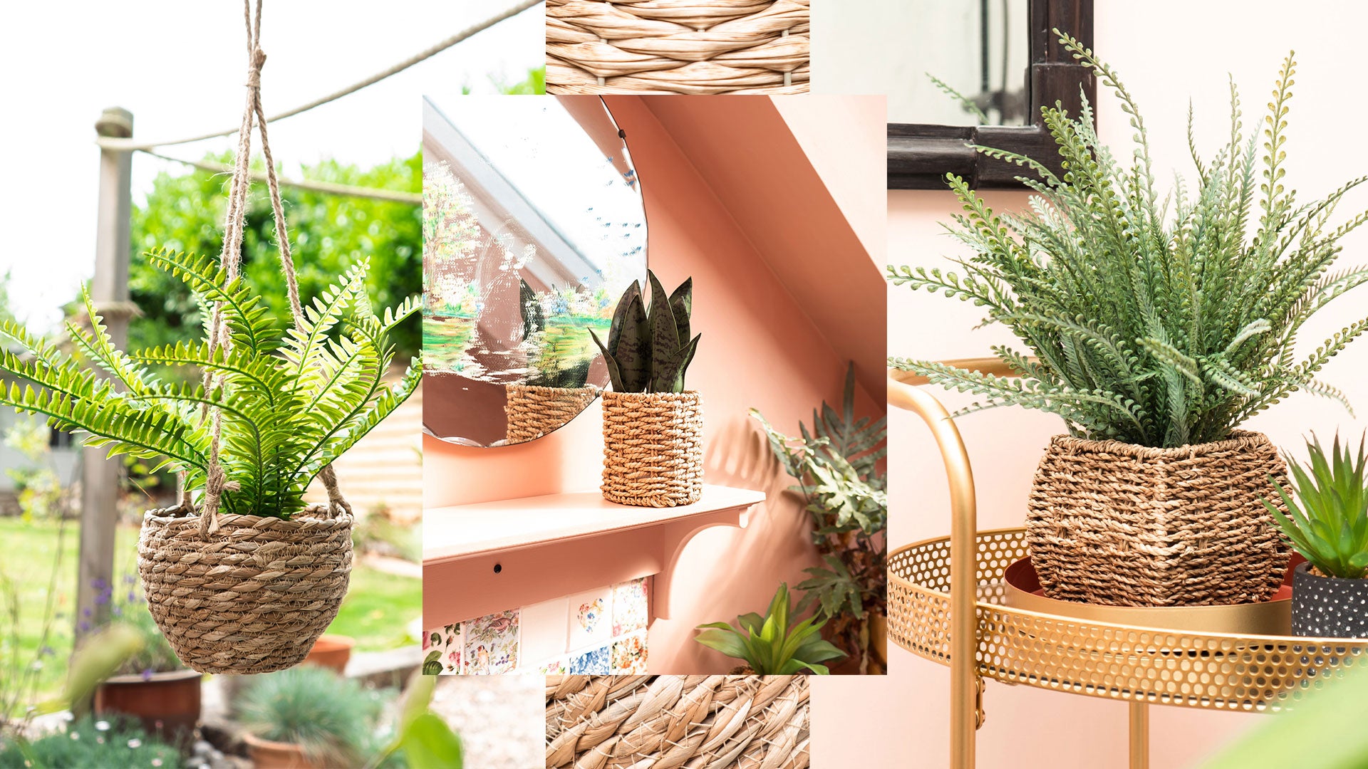 Artificial Plants in Seagrass Baskets