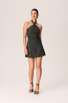 Short Stretchy Open-Back Striped Print Halter Dress