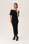 Off the Shoulder Slit Ribbed Midi Dress