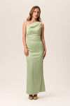 Draped Hidden Back Zipper Ruched Slit One Shoulder Maxi Dress