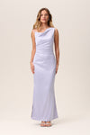 Draped Ruched Hidden Back Zipper Slit One Shoulder Maxi Dress