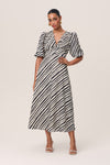 Striped Print Short Sleeves Sleeves Midi Dress