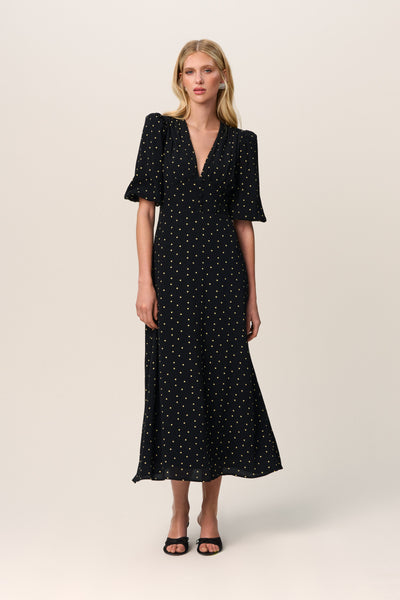 Dots Print Short Sleeves Sleeves Midi Dress