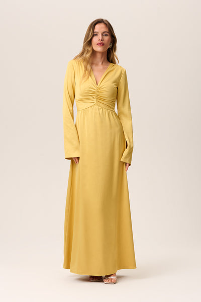 V-neck Asymmetric Fitted Ruched Mermaid Maxi Dress