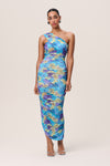 Floral Print Stretchy Ruched Asymmetric Midi Dress