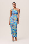 Ruched Asymmetric Stretchy Floral Print Midi Dress