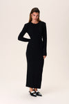 Round Neck Ribbed Slit Stretchy Maxi Dress